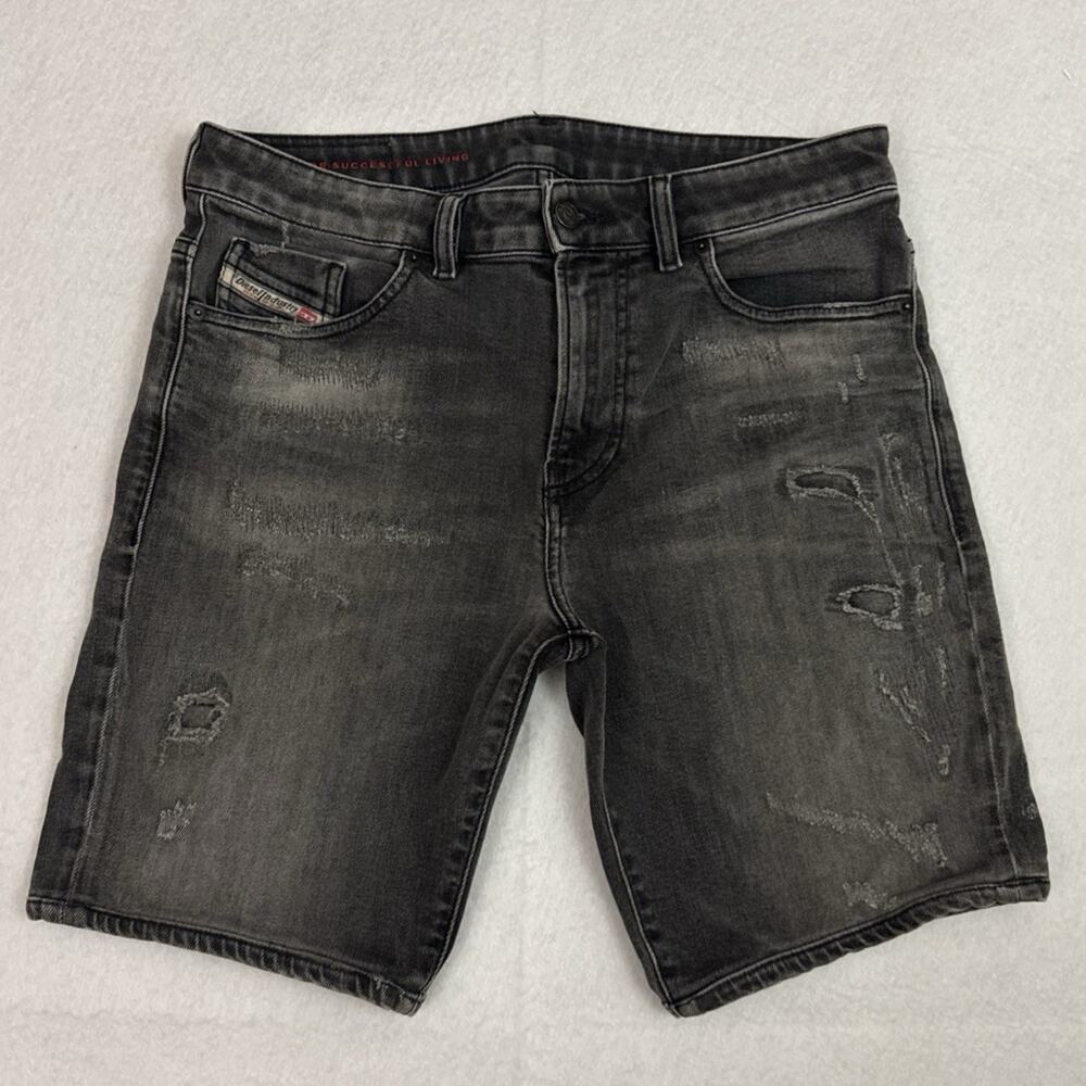 Diesel D Fin Denim Shorts Mens 31 Black Distressed Slim Fit Designer